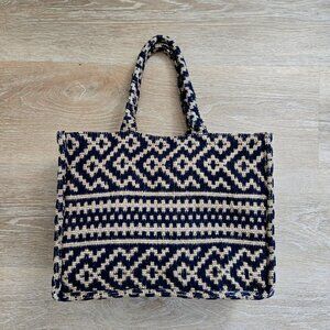 H&M Jacquard Weave Tribal Patterned Jute Large Tote Handbag Bag Limited Edition
